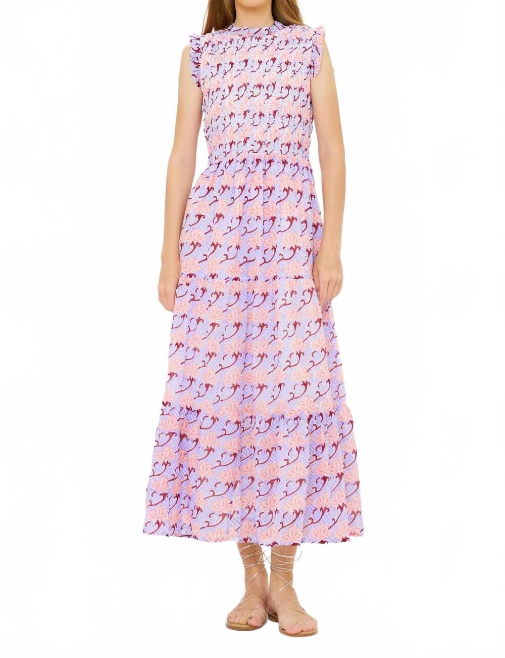 NEW OLIPHANT sleeveless smocked maxi dress in florence petal